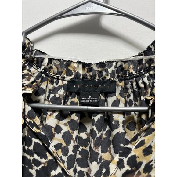Sanctuary Leopard Abstract Top Puff Sleeves Boho Chic Size S - Picture 4 of 12